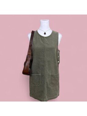 90s grayish green corduroy youth girls mini dress